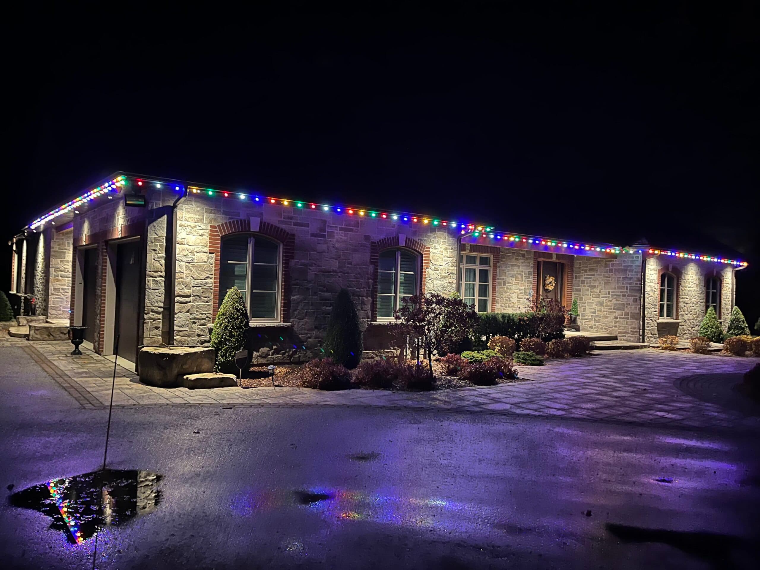 Professional Christmas lights on residential home by Christmas Lights London